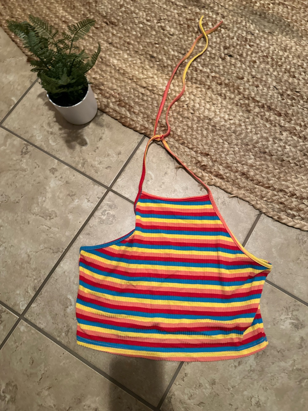 RAINBOW STRIPED HALTER TOP